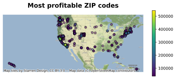 Top 1,000 most profitable zip codes